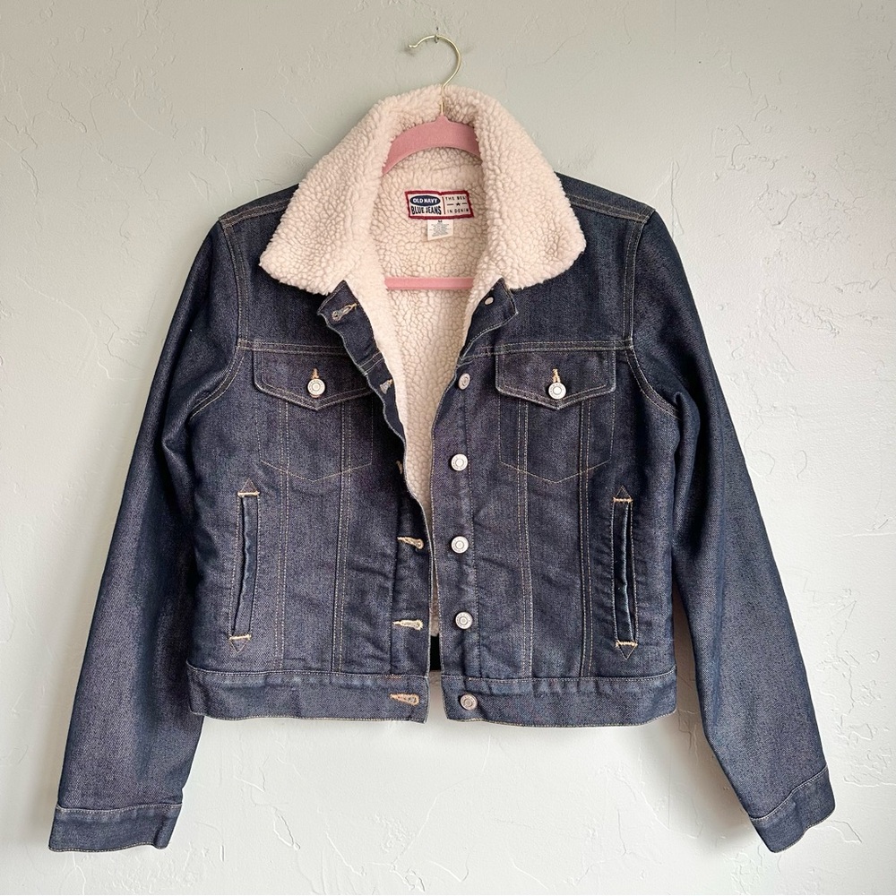 Old Navy Vintage Y2K Women’s Dark Blue‎ Denim Sherpa Lined Trucker Jacket medium